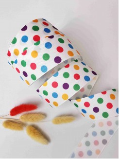 Лента репсовая с рисунком "Цветной горох" 4см. (белый)